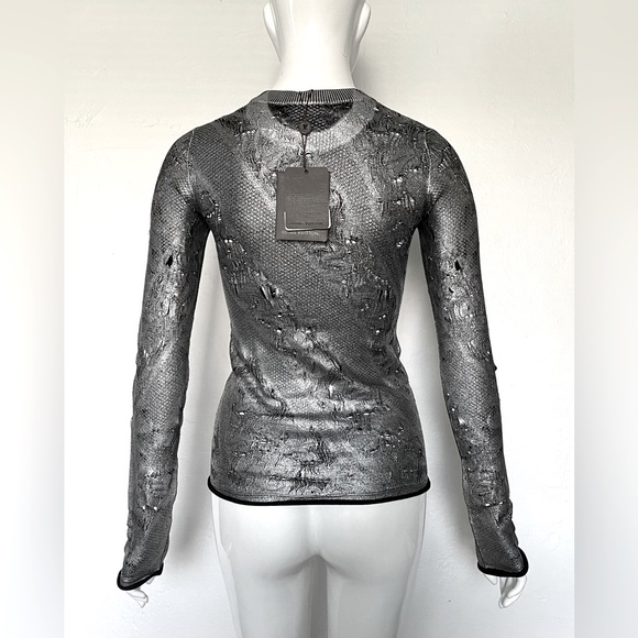 NWT LUXE LOUIS VUITTON METALLIC SILVER & BLACK KNIT TOP SWEATER SHIRT SIZE XS - Picture 5 of 9